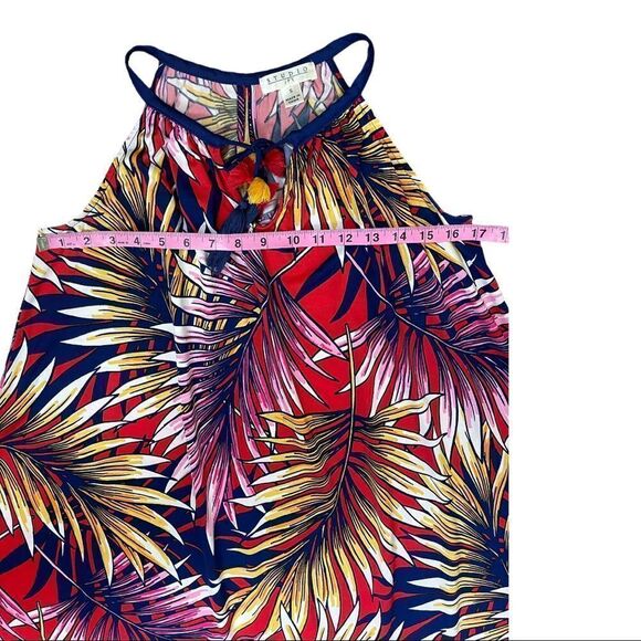 Studio JPR Halter Summer Dress Palm Leaves Red Blue Tassels Size Small - Picture 7 of 9